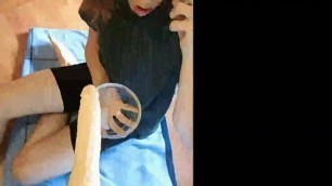 Dildo blowjob spit and cumming in a bowl mix