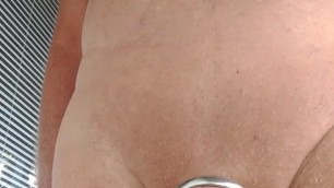 Pumped cock and stretched foreskin outside