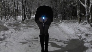 Public Winter Walk Backlit in the Ass